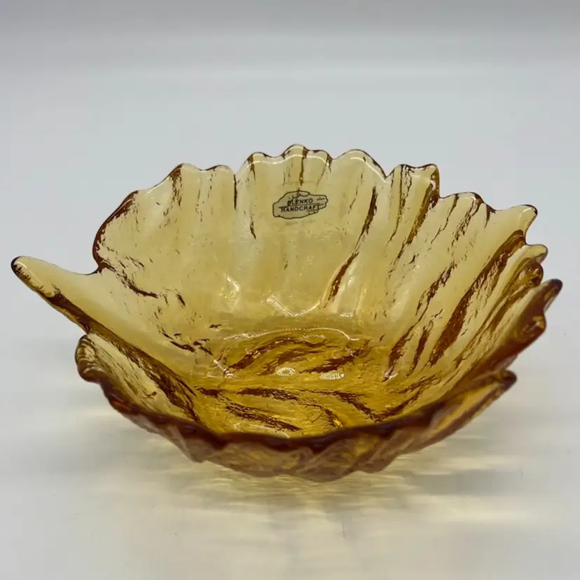 Blenko Cabbage Leaf Bowl Topaz Gold Honey Amber 838S 6”