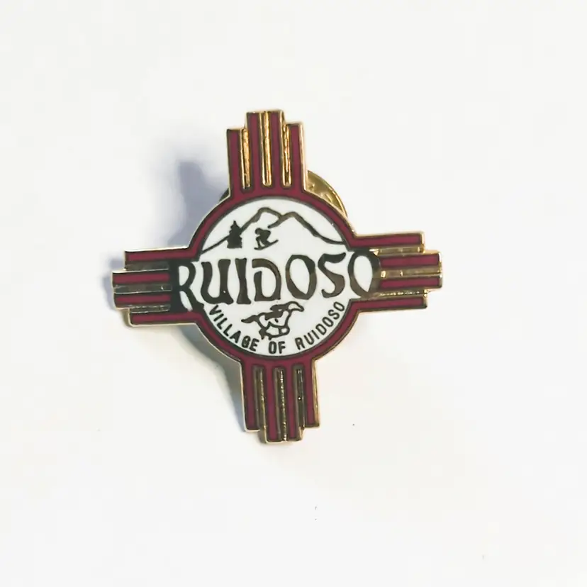 Vintage Ruidoso Village Of Ruidoso Enamel Lapel Pin Zia Symbol