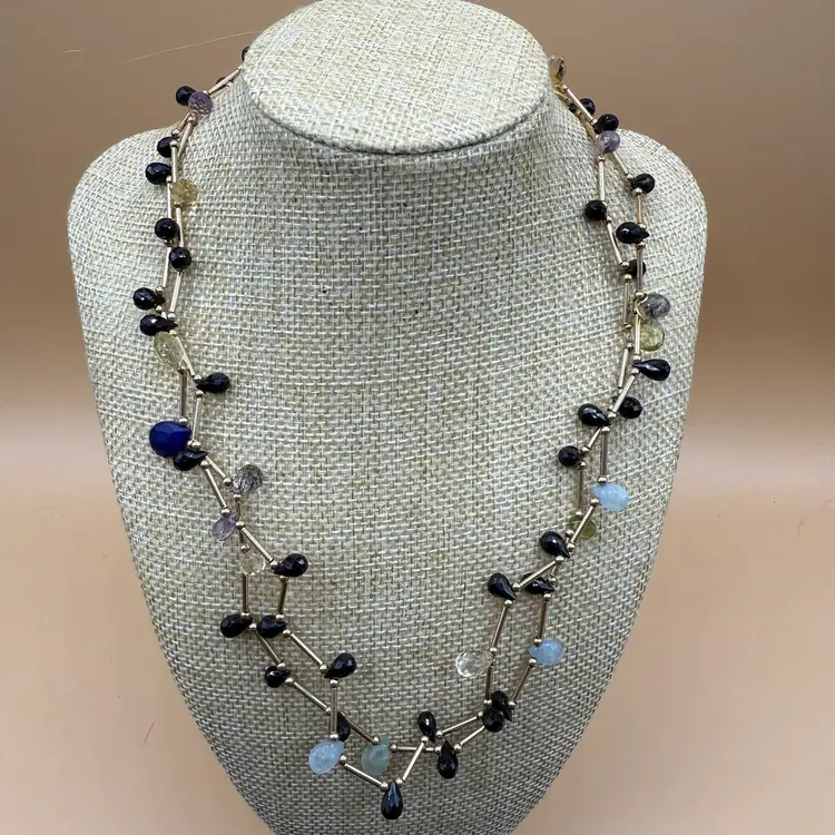 36” 10K Vermeil .925 Sterling Multi Gemstone Necklace