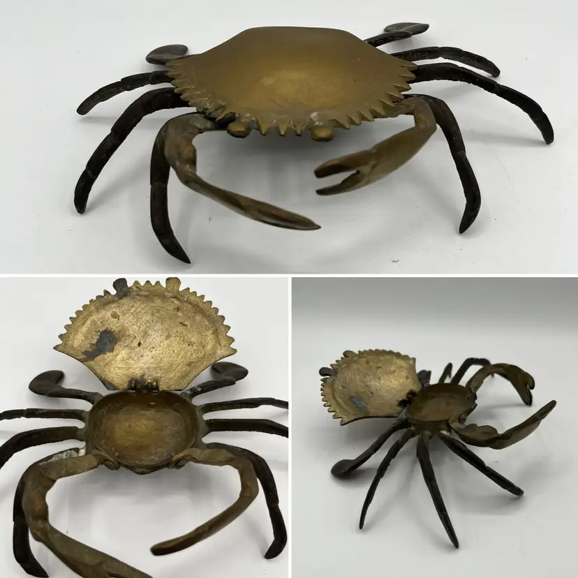 BTT - Vintage MCM Brass Crab Trinket Box - Mid Century Modern