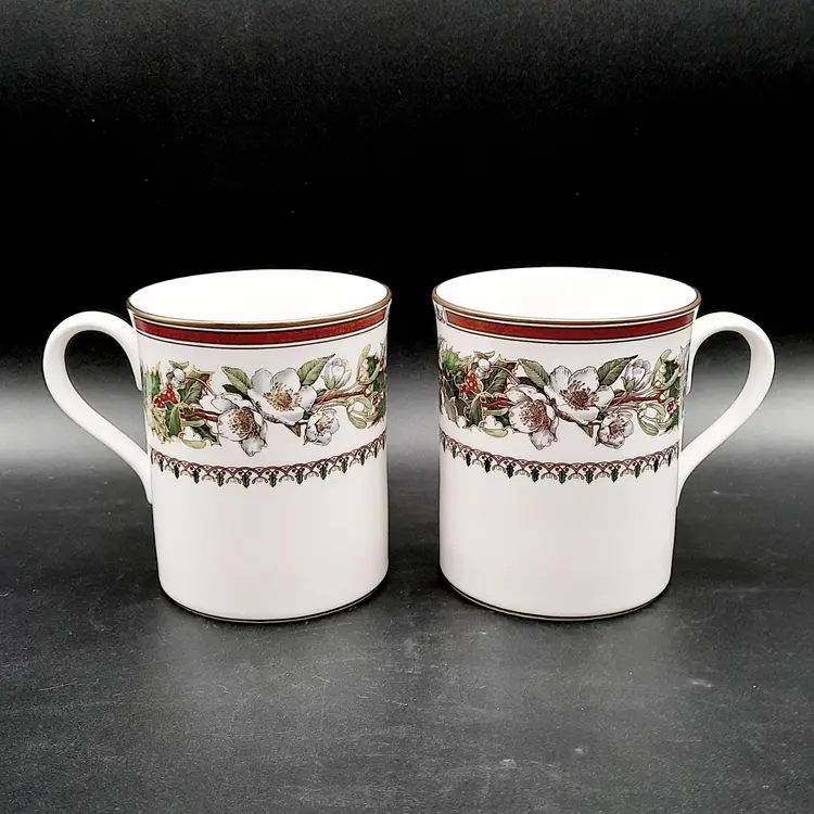 Spode Christmas Rose England Tall Mugs Set of 2 NEW