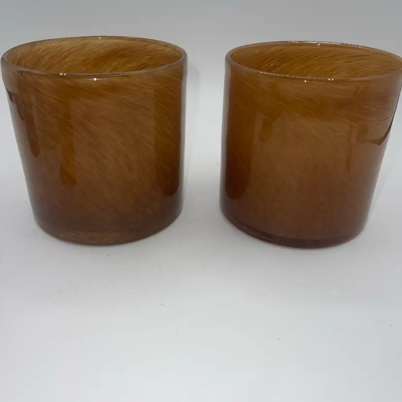 Art Glass Brown/tan Set Of 2 4” X 3.75”