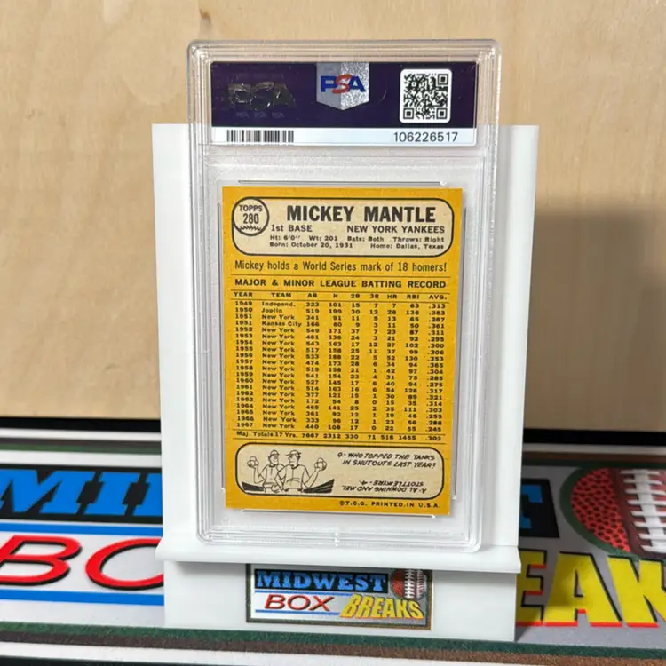 Mickey Mantle PSA 6 #280 1968 Topps New York Yankees