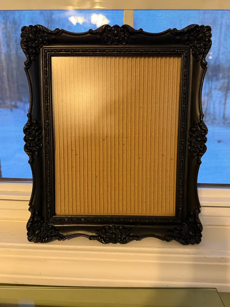 Vintage Black Picture Frame Carved Baroque Resin MCM