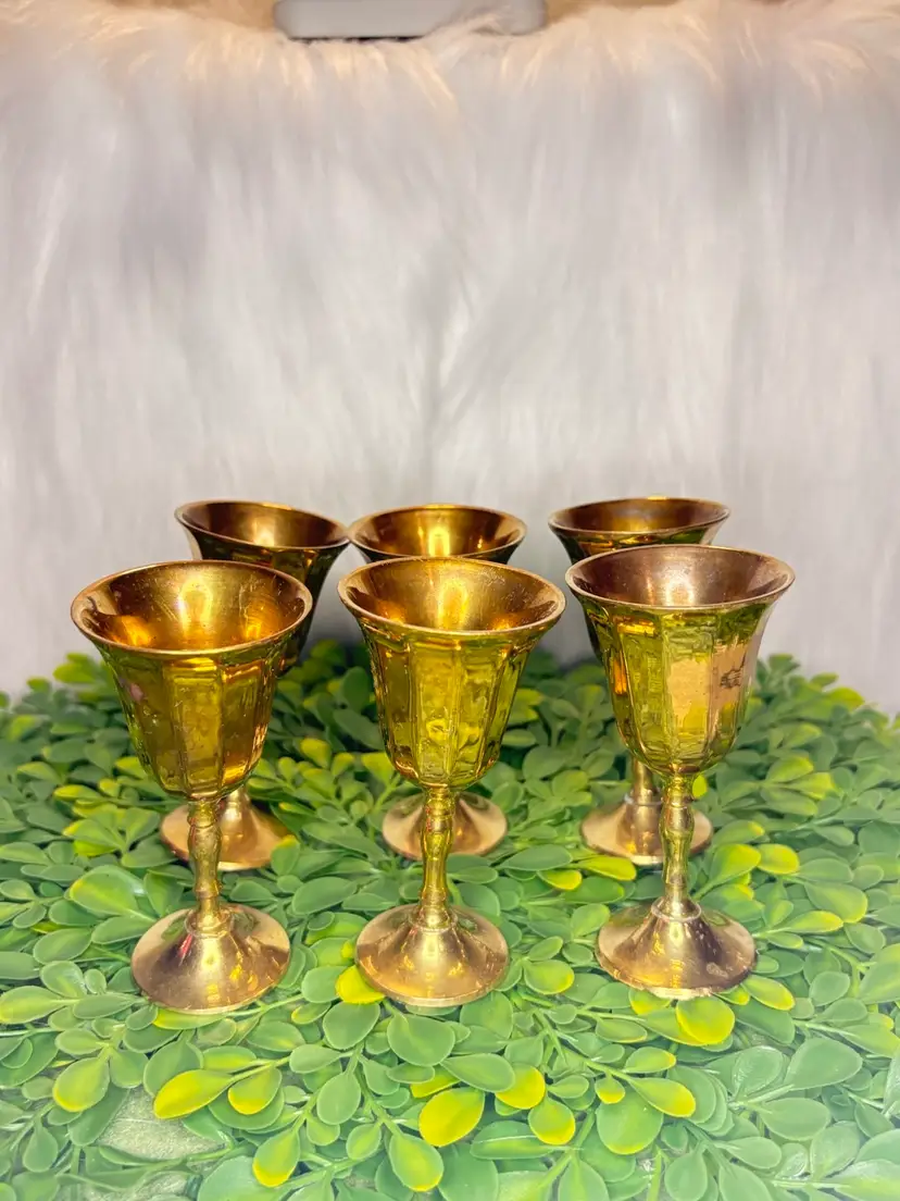 Set Of 6 Vintage Brass Wine Goblets