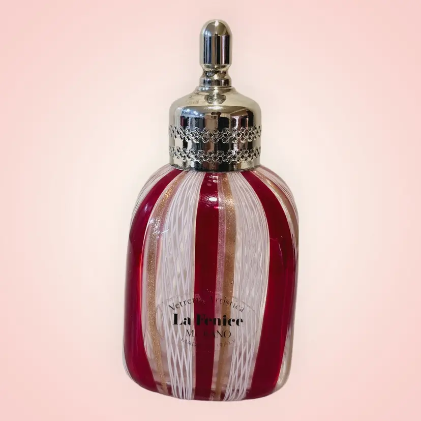 Murano Glass Perfume Bottle Vetreria Artistica Collectable Red and White Murano Glass Perfume Bottle Made in Italy