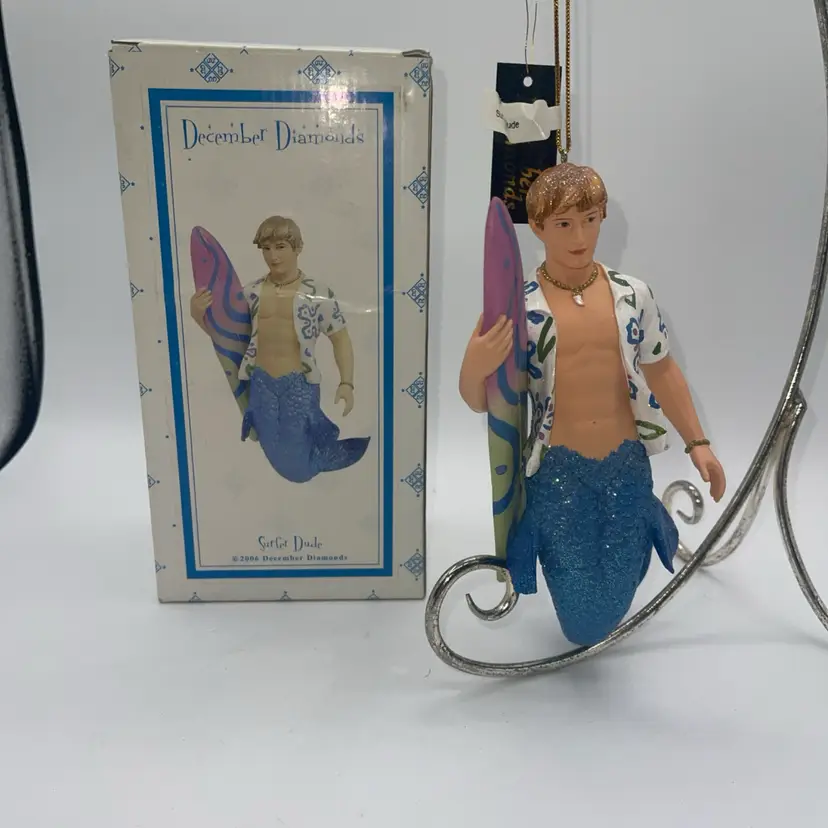 December Diamonds Surfer Dude 2006 Merman Christmas Ornament in Box 55-90326