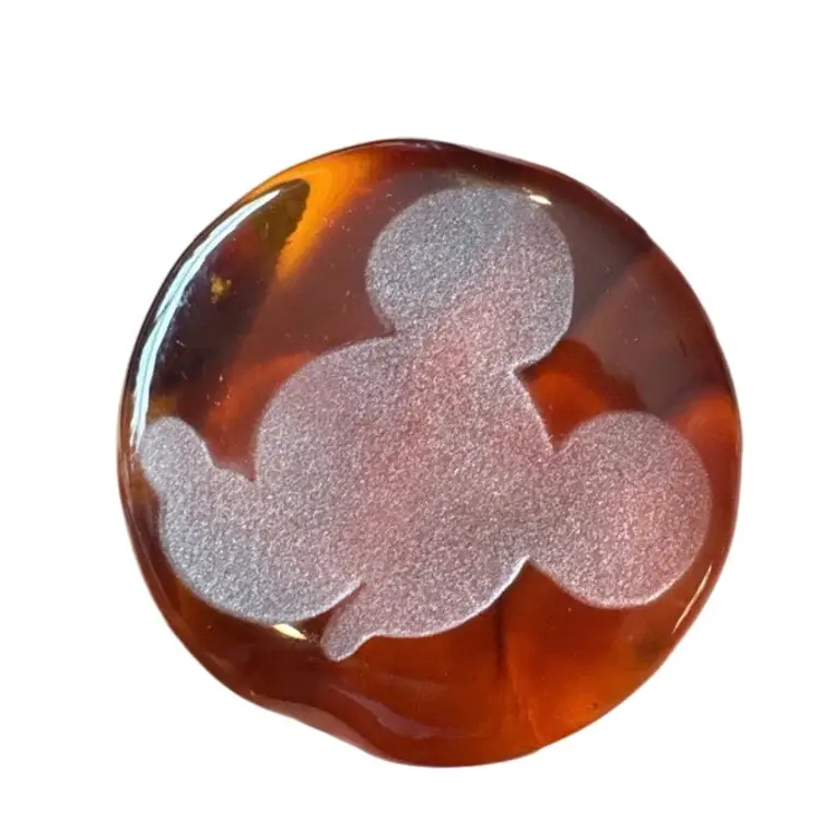 Orange Recycled Glass Disney Mickey Mouse Paperweight 3” Diameter