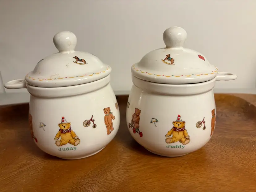 Two Chulkiart Juddy Teddy Bear Lidded Containers