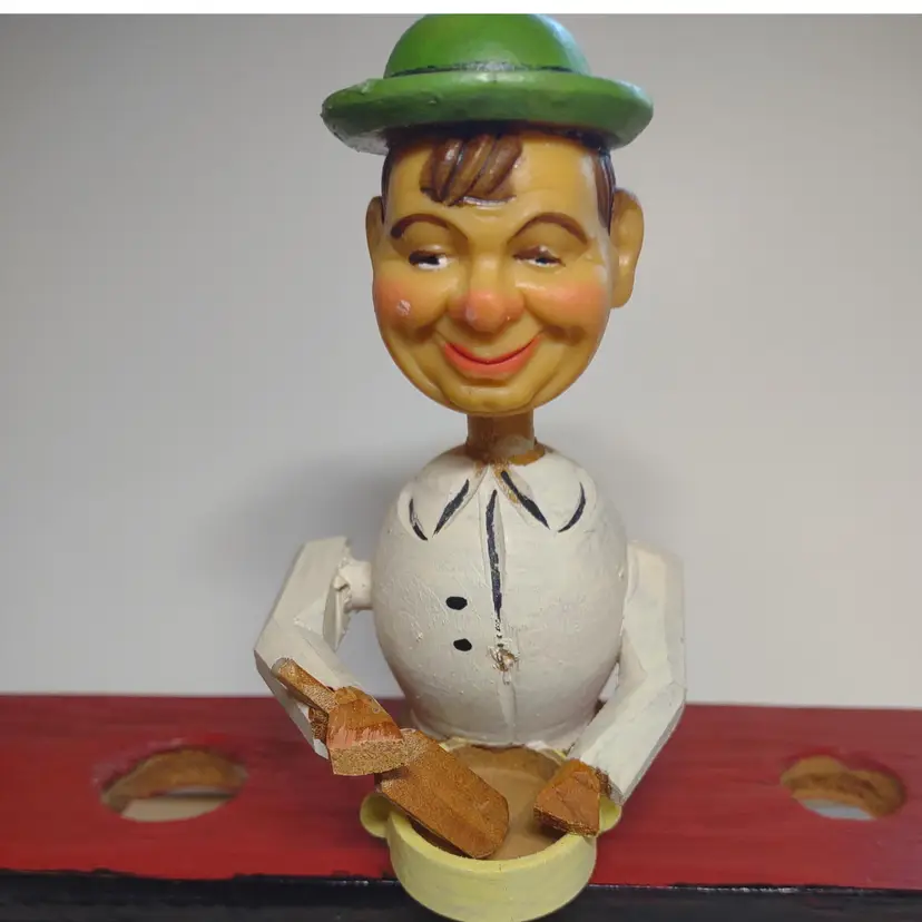 ANRI Chef Stirs Bowl Bottle Stopper Carved Puppet Man Barware Vintage Mechanical