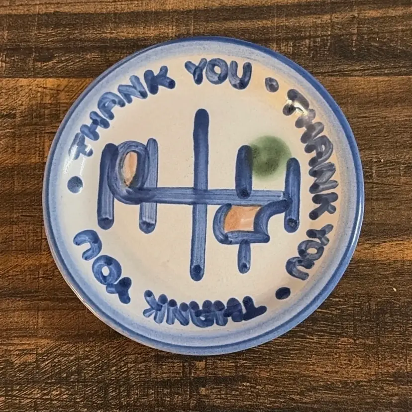 M.A. Hadley pottery Thank You trinket dish or coaster