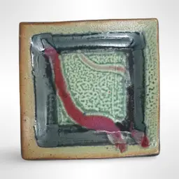 Studio Pottery Square Plate/ Tray Abstract Design Signed - 8.5”