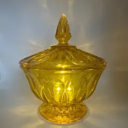 Vtg 70s Anchor Hocking Fairfield Pedestal Amber 2 Piece Compote NOS Original Box