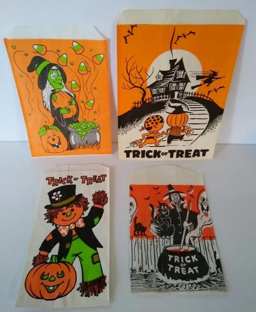 Halloween Candy Trick Or Treat Bags Scarecrow Green Face Witch Ghost Cats (4)