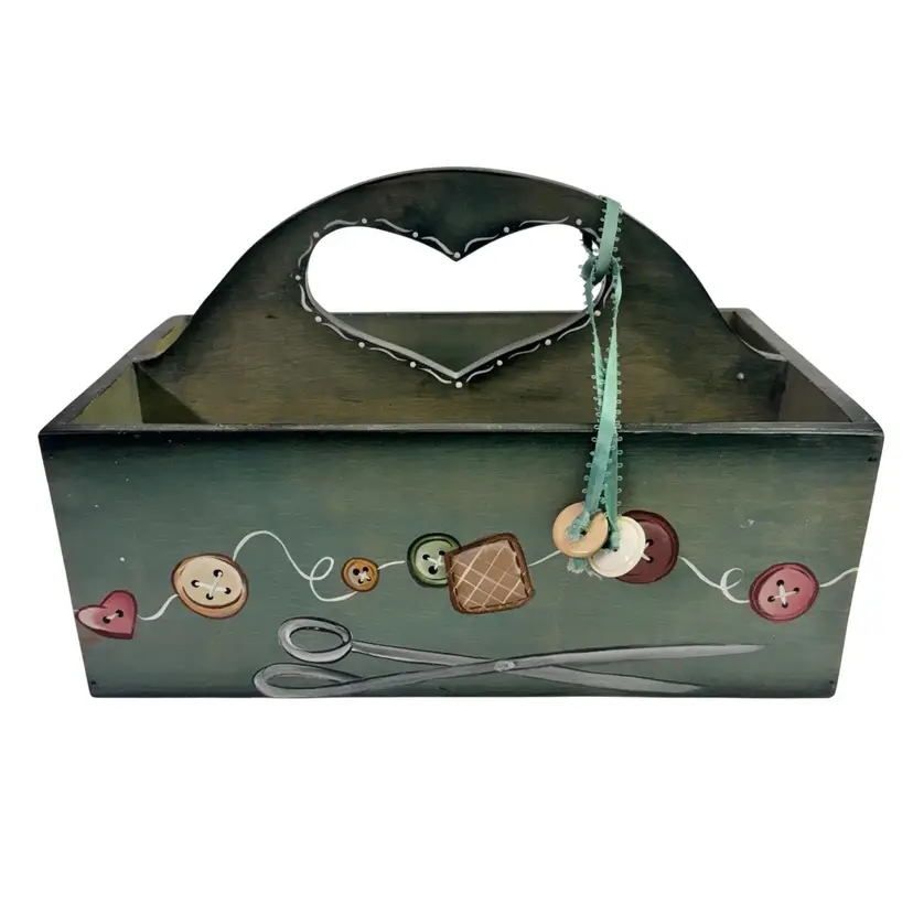 Hand Painted Crafting Caddy with Button Tassel 7.5”x11.5”