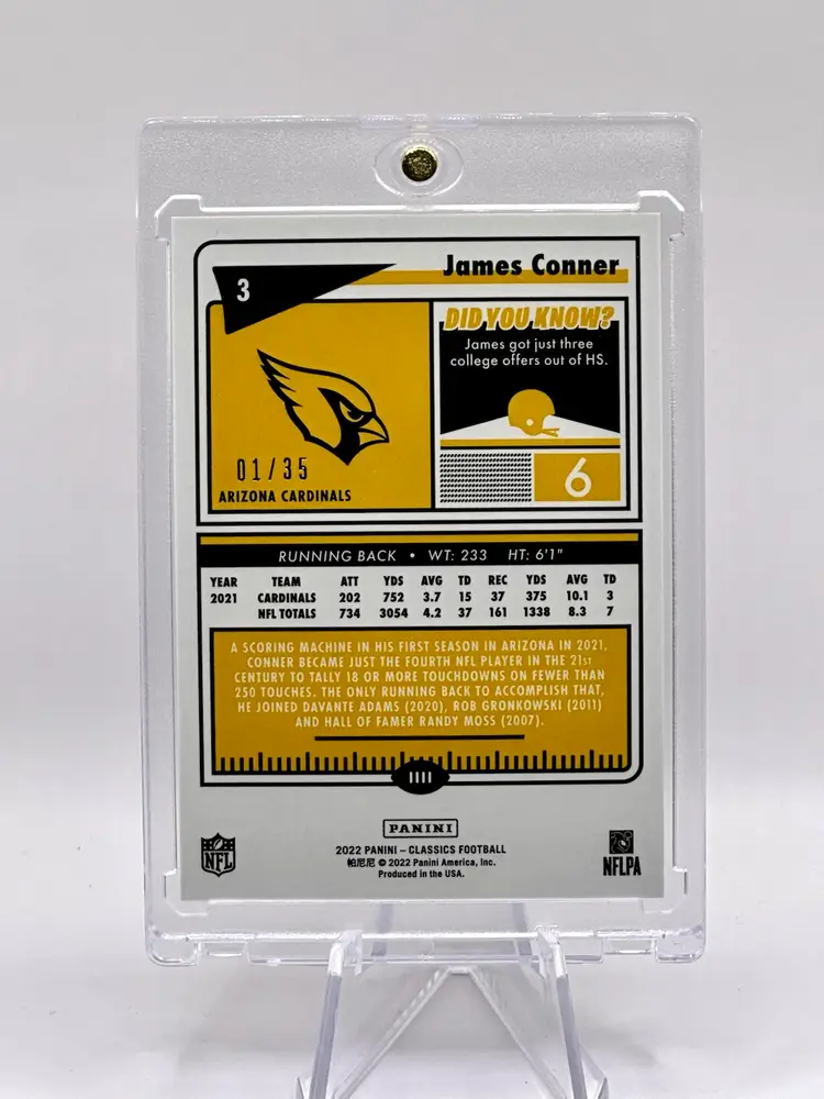 James Conner 2022 Classic Premium Red First Print Numbered 01/35 Color Match Prizm Arizona Cardinals