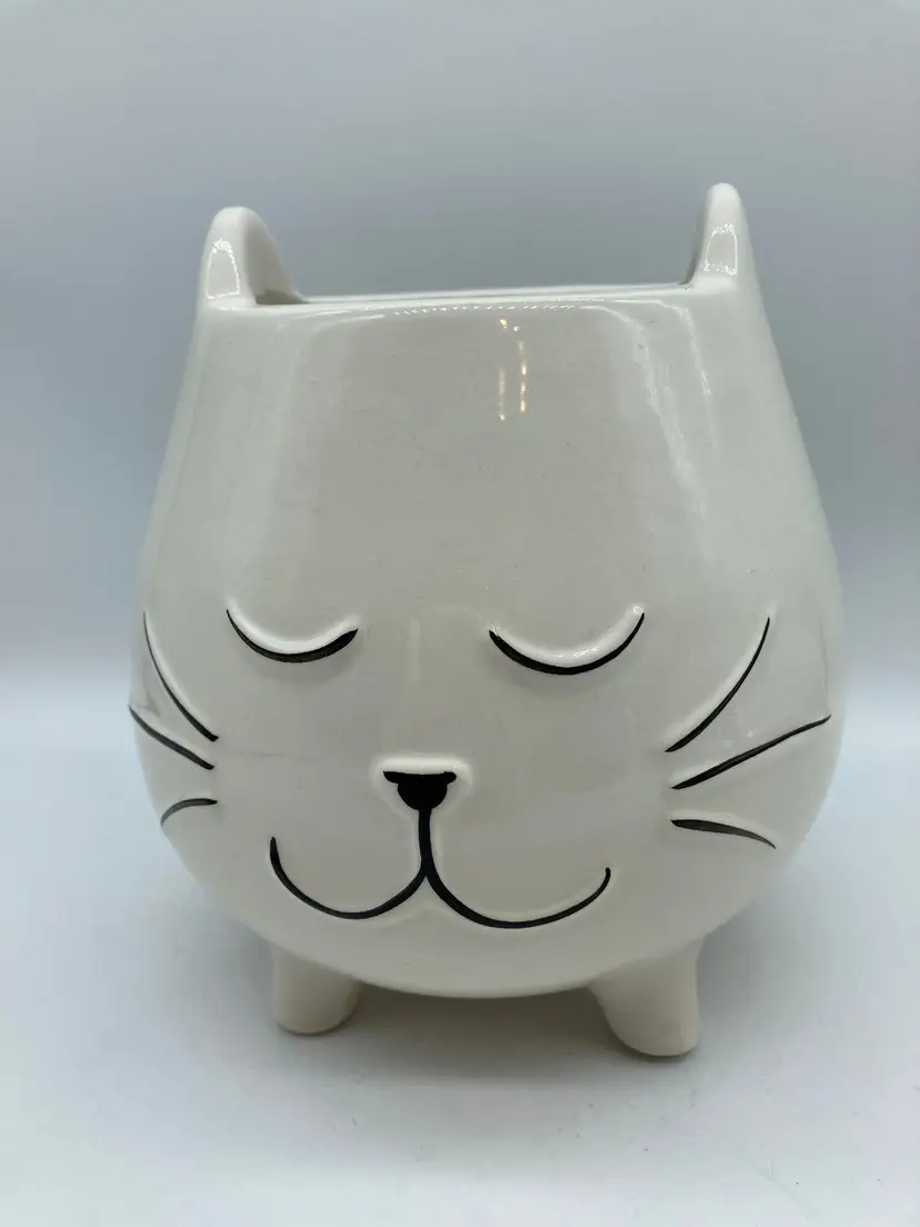 White Sleeping Cat Planter with Plug in Bottom