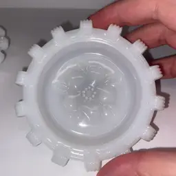 2 Vintage Hazel Atlas Apple Blossom Floral Dogwood Coasters Ashtray Milk Glass