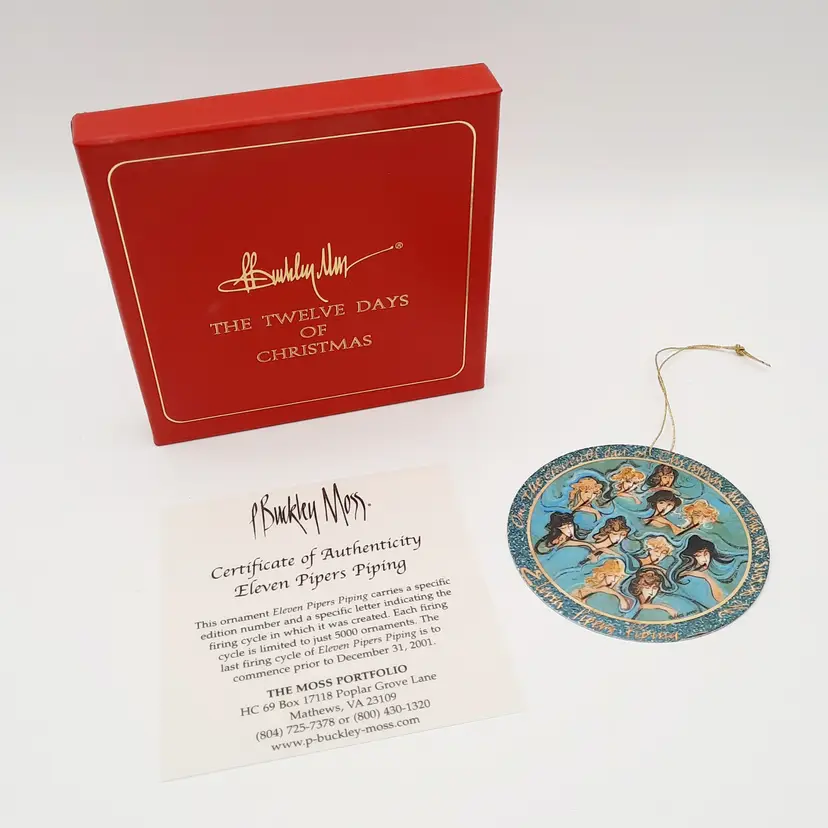 P Buckley Moss Ornament Anna Perenna Eleven Pipers Piping COA 3206/5000