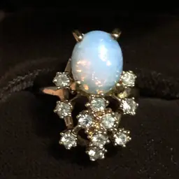 14KT HGE White Opal and Rhinestone Ring Size 5