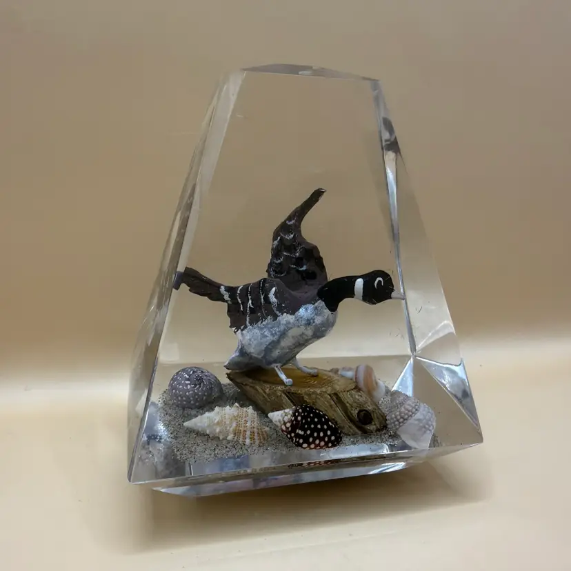 1970s Canadian Goose Diorama Obelisk Lucite Paperweight 4β