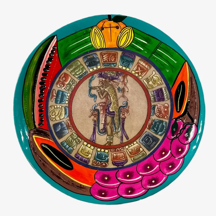 Hand Painted Glass Mayan Decorative Wall Hanging Plate