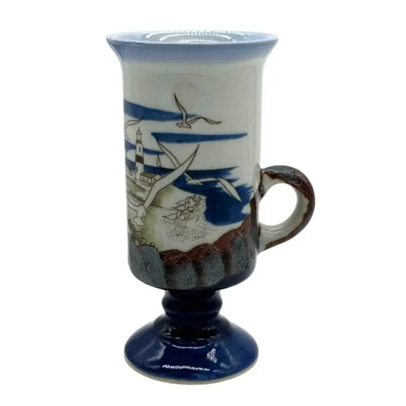 VINTAGE OTAGIRI IRISH COFFEE LIGHT HOUSE SEAGULL SEA SCAPE FOOTED MUG 6oz