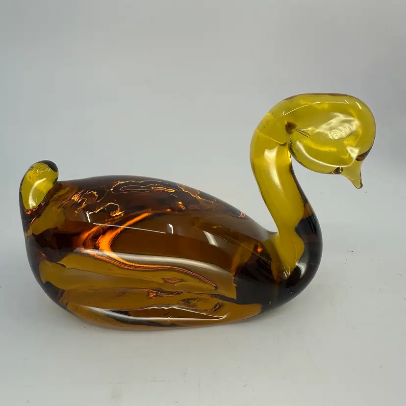 Amber Art Glass Swan Figurine