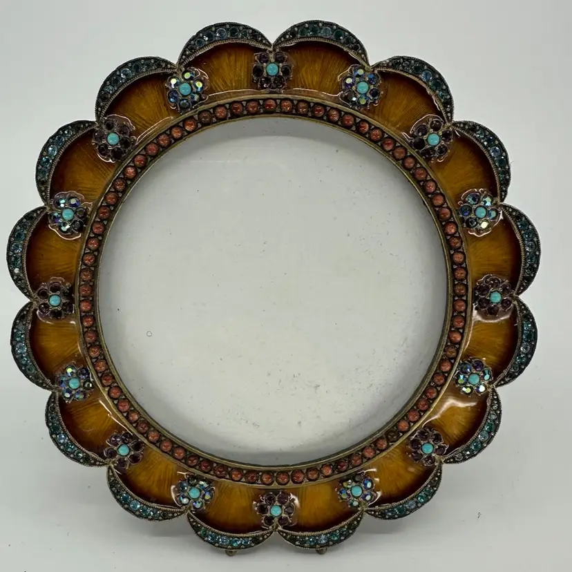 Jay Strongwater Enamel & Swarovski Crystals Natural Stones Round Picture Frame