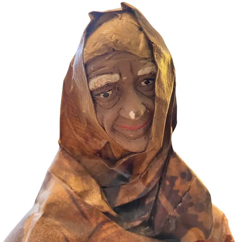 Folk Art Mexican Paper Mache Figurine Vintage Handcrafted Woman Holding Pig