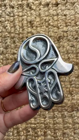 Silver-Plated Hamsa Wall Hanging • Hadany Studio 2001 Jerusalem • Original Box • Judaica Art • Hand of Fatima • Israeli Studio Metalwork