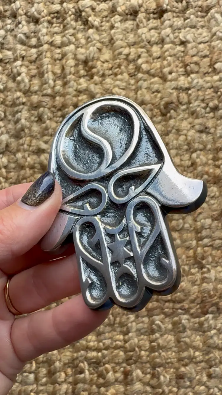 Silver-Plated Hamsa Wall Hanging • Hadany Studio 2001 Jerusalem • Original Box • Judaica Art • Hand of Fatima • Israeli Studio Metalwork