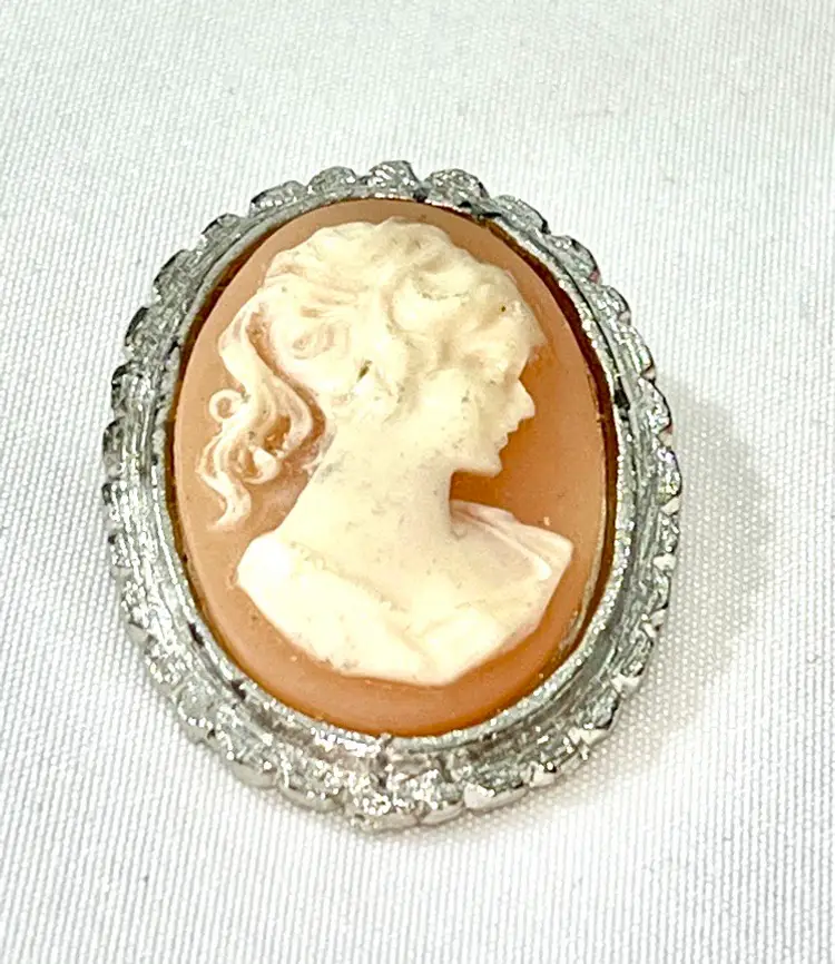 Vintage Cameo Brooch, Cream & Peach color