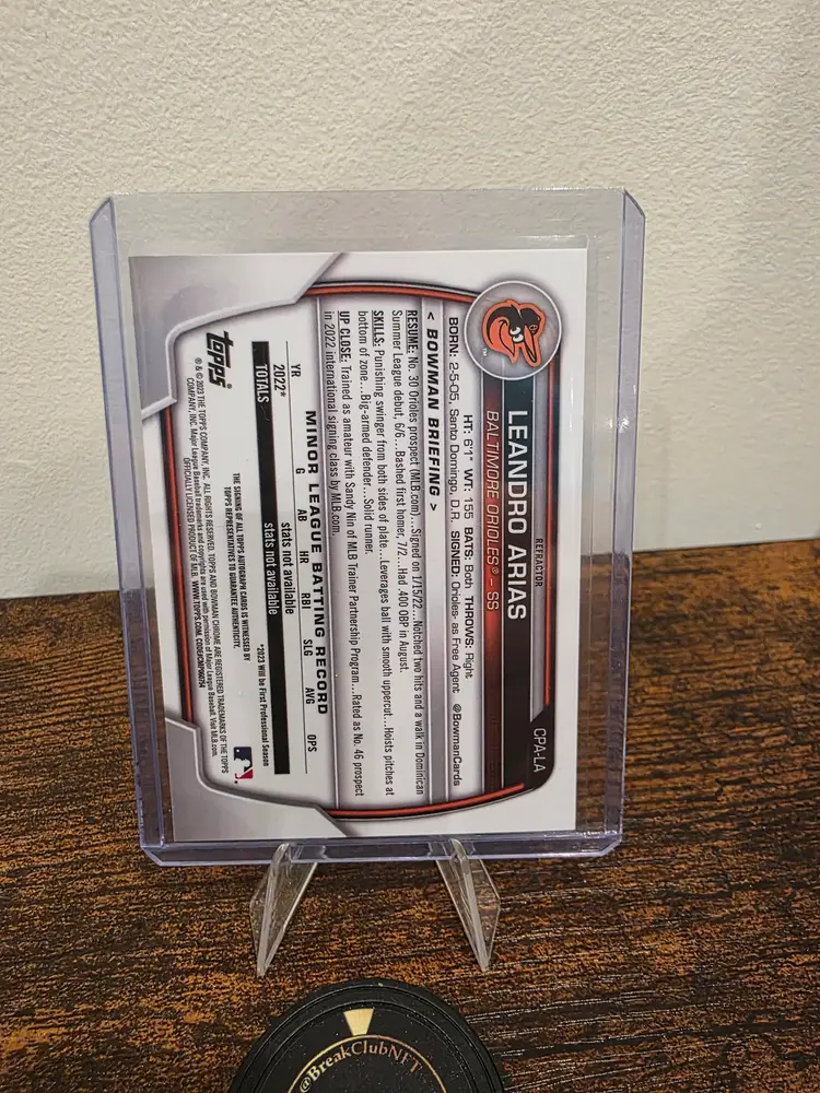 LEANDRO ARIAS 2023 BOWMAN CHROME 1ST AUTOGRAPH REFRACTOR AUTO /499 Q3855