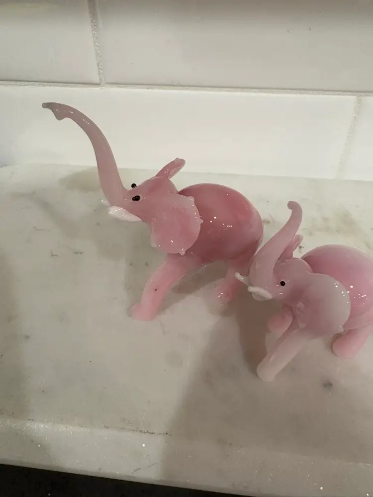 Vintage Pink Glass Miniature Elephant Family