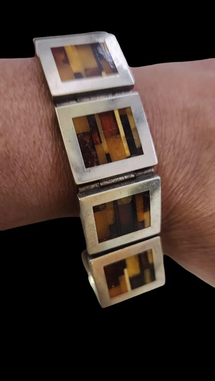 Absolutely Spectacular Sterling and Mosaic Amber Rare Bracelet (A5547)