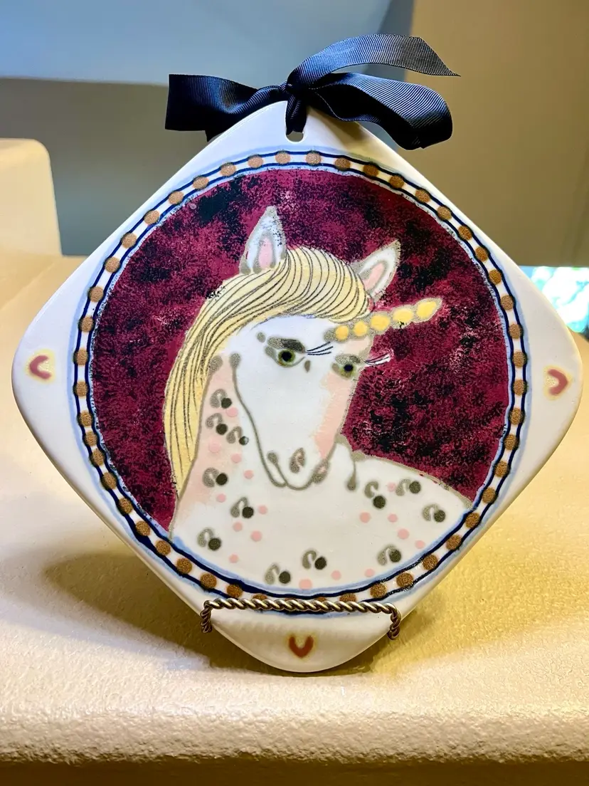 ✨🦄✨Vintage 1970’s Janet Rothwoman (Signed) Majestic Unicorn California Pottery Small Serving Platter!
