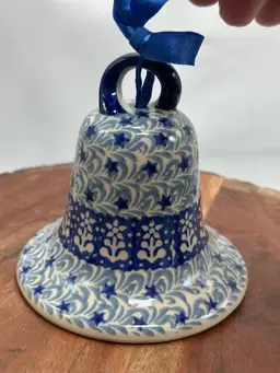 Manufaktura Boleslawiec Polish Pottery Holiday Bell Ornament Shelf Sitter Poland