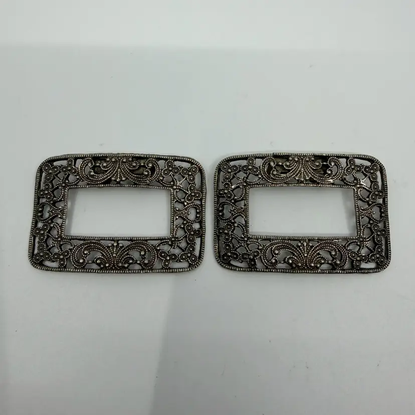 Vintage MUSI Ornate Edwardian Shoe Clips 2.25” Buckles Marked