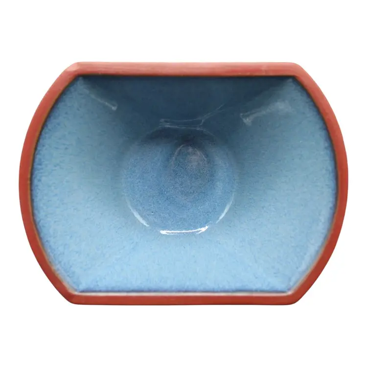 Mid-Century Modern Studio Pottery Bowl Geometric Red & Blue Sculptural Ceramic Signed HH Art Pottery 5 1/2”x4”x2 1/4”