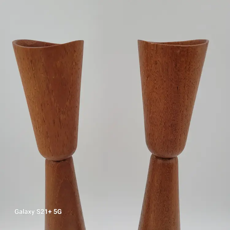 MCM Vintage Wood Candle Stick Holders 12"