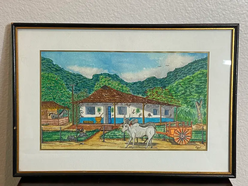 Framed Vintage 1991 Artist Signed Watercolor Painting of Costa Rican Landscape