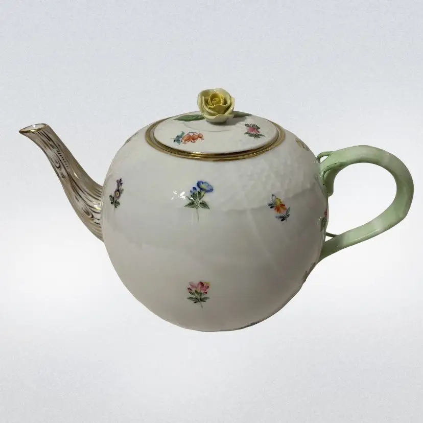 RARE Herend Hungary “Kimberly” Flowers Large Ball Teapot 11” x 6.25”