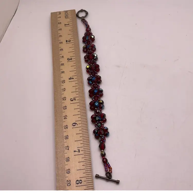 Red Swarovski Crystal Bead Bracelet with Toggle Artisan Made 8”