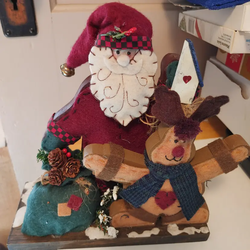 Santa with Reindeer. Wood figures.