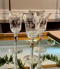 Vintage Etched Wine Glasses- Set Of 3