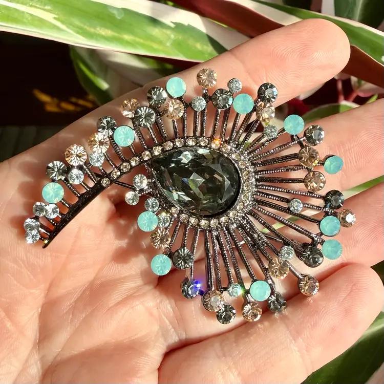 Vintage Signed RUCINNI Brooch W/ Pendant Option, Austrian Crystals, Whimsical