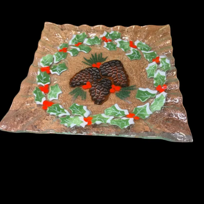 21. Fused Glass Christmas Pinecone Plate.