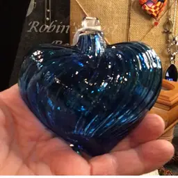 Optic swirl blown glass heart Cobalt blue ornament