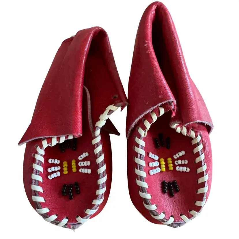 Baby Red Leather With Beads Moccasins